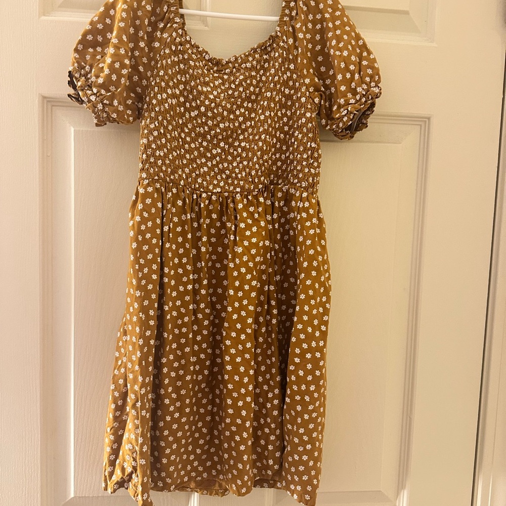 Charming Floral Kids Dress in Mustard
